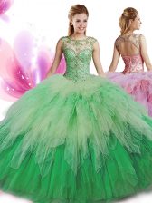 Wonderful Scoop Floor Length Multi-color Sweet 16 Quinceanera Dress Tulle Sleeveless Beading and Ruffles