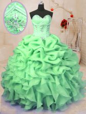 Modern Lace Up Sweetheart Beading and Ruffles and Pick Ups 15 Quinceanera Dress Organza Sleeveless
