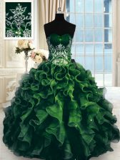  Sleeveless Organza Floor Length Lace Up 15th Birthday Dress in Multi-color with Beading and Ruffles