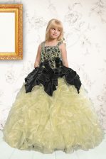 Custom Made Pick Ups Champagne Sleeveless Organza Lace Up Kids Pageant Dress for Party and Wedding Party