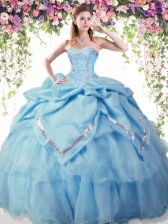  Floor Length Lace Up 15 Quinceanera Dress Baby Blue for Military Ball and Sweet 16 and Quinceanera with Beading and Pick Ups