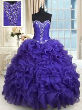 Romantic Sweetheart Sleeveless Lace Up Sweet 16 Dresses Purple Organza