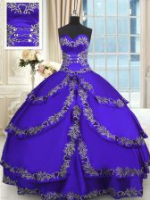 Sophisticated Blue Lace Up Sweetheart Beading and Appliques and Ruffled Layers Ball Gown Prom Dress Taffeta Sleeveless