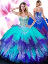  Multi-color Lace Up Sweetheart Beading and Ruffles Ball Gown Prom Dress Tulle Sleeveless