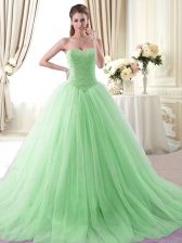 Luxurious Sleeveless Brush Train Lace Up With Train Beading Vestidos de Quinceanera