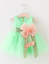Eye-catching A-line Flower Girl Dresses for Less Apple Green Scoop Organza Sleeveless Knee Length Zipper
