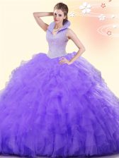  Lavender Sleeveless Tulle Backless 15 Quinceanera Dress for Military Ball and Sweet 16 and Quinceanera