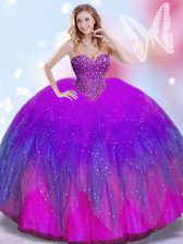  Floor Length Multi-color Quinceanera Gowns Tulle Sleeveless Beading