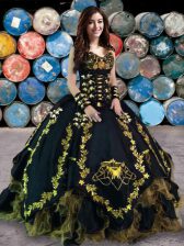  Organza and Taffeta Sleeveless Floor Length 15th Birthday Dress and Beading and Embroidery and Ruffles