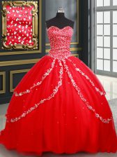  Sweetheart Sleeveless Tulle Sweet 16 Quinceanera Dress Beading and Appliques Lace Up