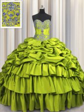 Customized Embroidery Brush Train Ball Gowns Ball Gown Prom Dress Olive Green Sweetheart Taffeta Sleeveless Floor Length Lace Up