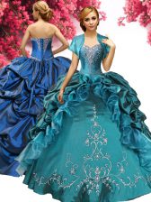  Sleeveless Floor Length Beading and Embroidery and Pick Ups Lace Up Quinceanera Dress with Teal