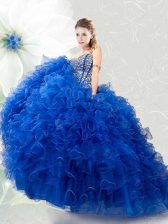  Ball Gowns Quinceanera Dress Royal Blue Sweetheart Organza Sleeveless Floor Length Lace Up
