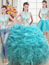 Sweet Three Piece Scoop Sleeveless Beading and Ruffles Lace Up Quinceanera Gowns