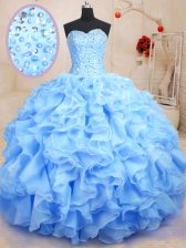  Blue Sweetheart Neckline Beading and Ruffles Quince Ball Gowns Sleeveless Lace Up