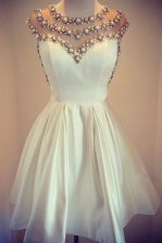  White Scoop Neckline Beading Dress for Prom Cap Sleeves Zipper