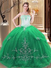 Lovely Floor Length Green 15 Quinceanera Dress Strapless Sleeveless Lace Up