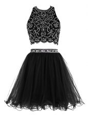 Glorious Scoop Sleeveless Prom Dresses Mini Length Beading Black Chiffon