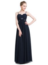  Black Sleeveless Floor Length Ruching Zipper Prom Dresses