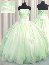 Beautiful Sleeveless Floor Length Beading and Appliques Lace Up Vestidos de Quinceanera with Green