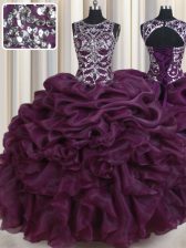  Scoop Pick Ups Floor Length Ball Gowns Sleeveless Dark Purple Quinceanera Gowns Lace Up