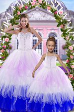  Multi-color Ball Gowns Tulle Sweetheart Sleeveless Beading Floor Length Lace Up Sweet 16 Dresses