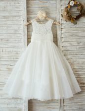  Scoop White Sleeveless Tulle Zipper Flower Girl Dresses for Party and Wedding Party