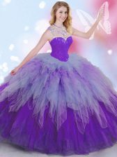  Floor Length Multi-color Quinceanera Dress Tulle Sleeveless Beading and Ruffles
