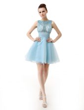  Scoop Sleeveless Zipper Dress for Prom Light Blue Chiffon