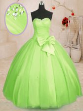 Adorable Yellow Green Ball Gowns Sweetheart Sleeveless Tulle Floor Length Lace Up Beading and Bowknot 15th Birthday Dress