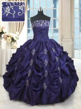  Sleeveless Lace Up Floor Length Beading and Appliques and Embroidery and Pick Ups 15th Birthday Dress