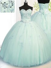  Apple Green Sleeveless Tulle Lace Up Sweet 16 Quinceanera Dress for Military Ball and Sweet 16 and Quinceanera