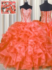Excellent Red Sweet 16 Quinceanera Dress Military Ball and Sweet 16 and Quinceanera with Beading and Ruffles Sweetheart Sleeveless Lace Up
