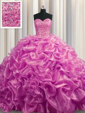 Fantastic Pick Ups Court Train Ball Gowns Ball Gown Prom Dress Lilac Sweetheart Organza Sleeveless With Train Lace Up