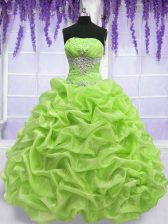  Yellow Green Strapless Lace Up Beading and Pick Ups Sweet 16 Quinceanera Dress Sleeveless
