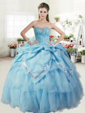 Pretty Baby Blue Sweetheart Lace Up Beading and Pick Ups Quinceanera Dresses Sleeveless