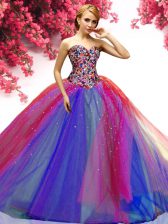  Multi-color Tulle Lace Up Sweetheart Sleeveless Floor Length Ball Gown Prom Dress Beading