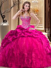 Glorious Brush Train Ball Gowns Quinceanera Gowns Hot Pink Sweetheart Taffeta and Tulle Sleeveless Lace Up