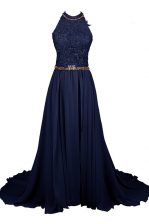 Admirable Halter Top Chiffon and Lace Sleeveless Floor Length and Beading