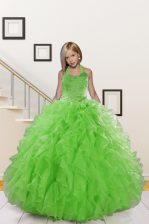  Halter Top Sleeveless Lace Up Floor Length Beading and Ruffles Little Girls Pageant Gowns