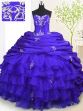 Fitting Royal Blue Strapless Neckline Beading and Appliques and Ruffled Layers and Pick Ups Vestidos de Quinceanera Sleeveless Lace Up