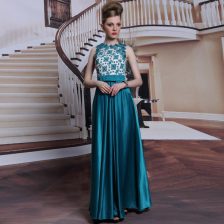  Scalloped Teal Sleeveless Floor Length Beading and Appliques Clasp Handle Prom Dress