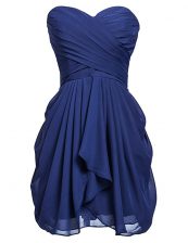 On Sale Navy Blue Lace Up Sweetheart Ruching Prom Party Dress Chiffon Sleeveless