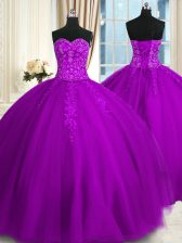 Vintage Purple Sleeveless Appliques and Embroidery Floor Length Quince Ball Gowns
