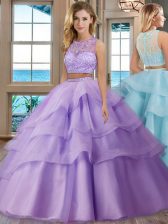  Scoop Sleeveless Tulle Quinceanera Gown Beading and Appliques and Ruffled Layers Zipper