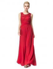 Elegant Scoop Sleeveless Lace Up Floor Length Beading and Ruching Prom Dress