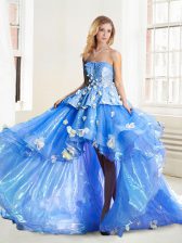  Blue Lace Up Strapless Appliques 15 Quinceanera Dress Organza Sleeveless