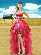 Modern Hot Pink Organza and Taffeta Lace Up Prom Gown Sleeveless High Low Beading and Appliques