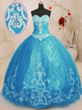 Beauteous Ball Gowns Sweet 16 Dresses Baby Blue Sweetheart Tulle Sleeveless Floor Length Lace Up