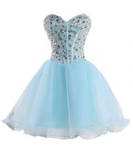  Baby Blue Sleeveless Organza Lace Up Prom Evening Gown for Prom and Party